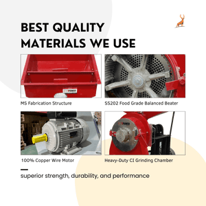 10 hp atta chakki - chamber hopper and motor close-up view - reindeer machinery