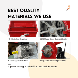 10 hp atta chakki - chamber hopper and motor close-up view - reindeer machinery