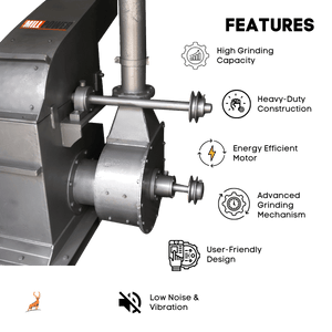 25 hp masala grinder - blower and pulley close-up view - reindeer machinery