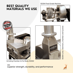 turmeric grinding machine - ss304 chamber close-up view - reindeer machinery