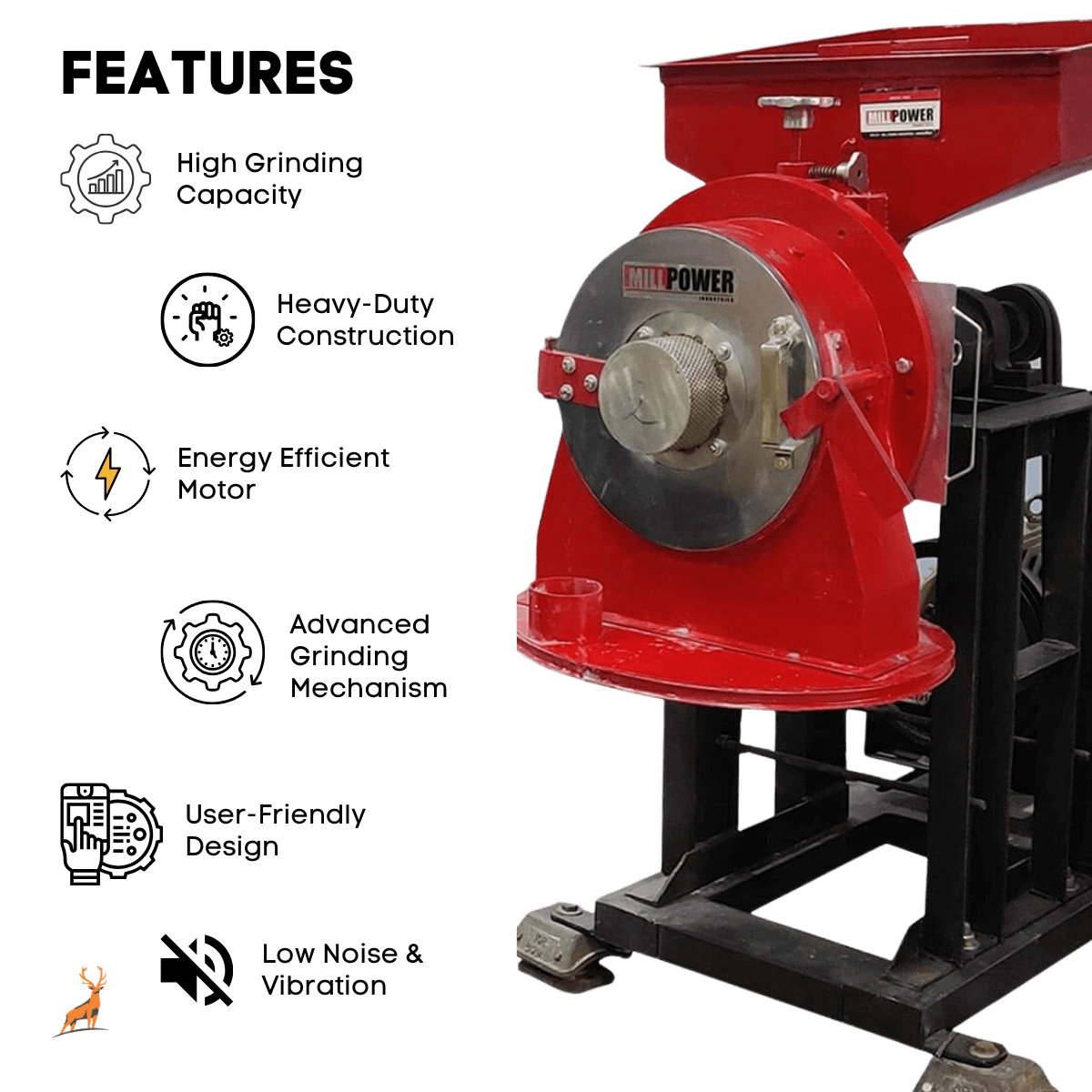 10 hp atta chakki - features - reindeer machinery