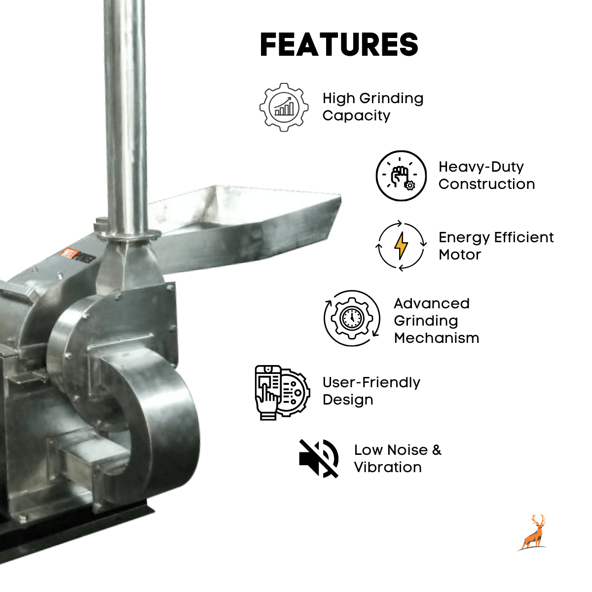 10 HP Masala Grinder Machine - features - reindeer machinery