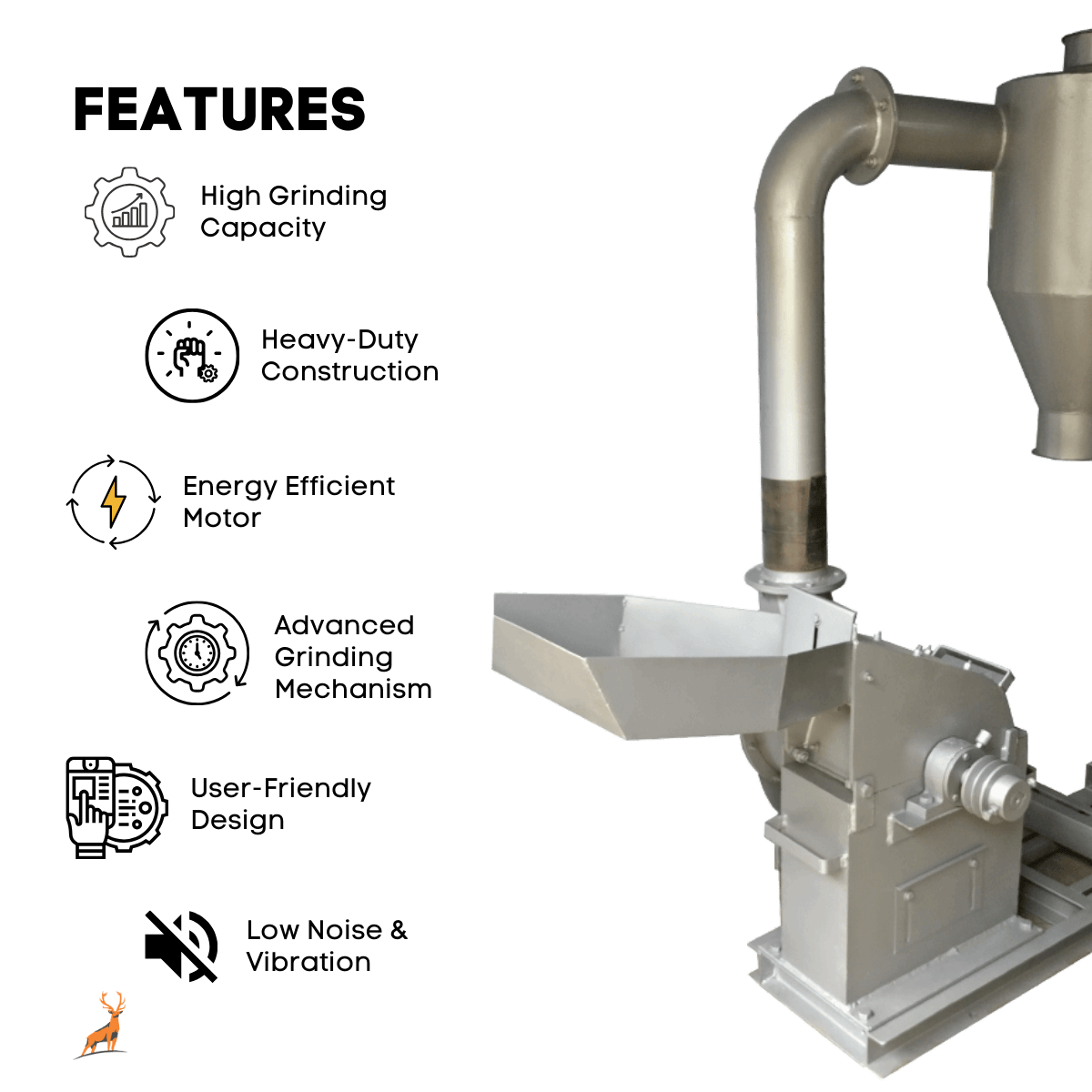 10 hp masala grinder - features- reindeer machinery