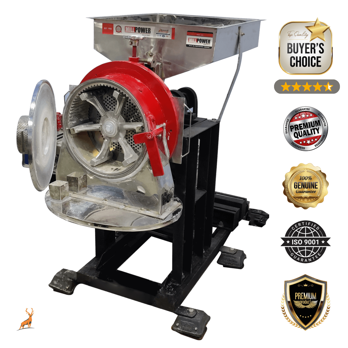 100 kg per hour atta chakki - side view - reindeer machinery