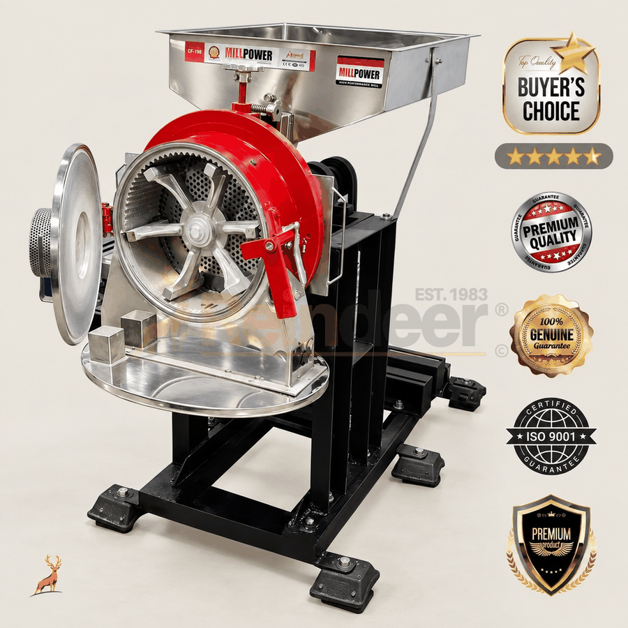 100 kg per hour atta chakki - side view - reindeer machinery