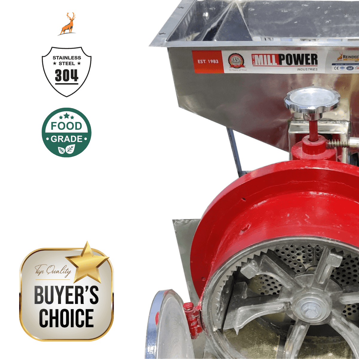 100 kg per hour atta chakki price - ss hopper close-up - reindeer machinery