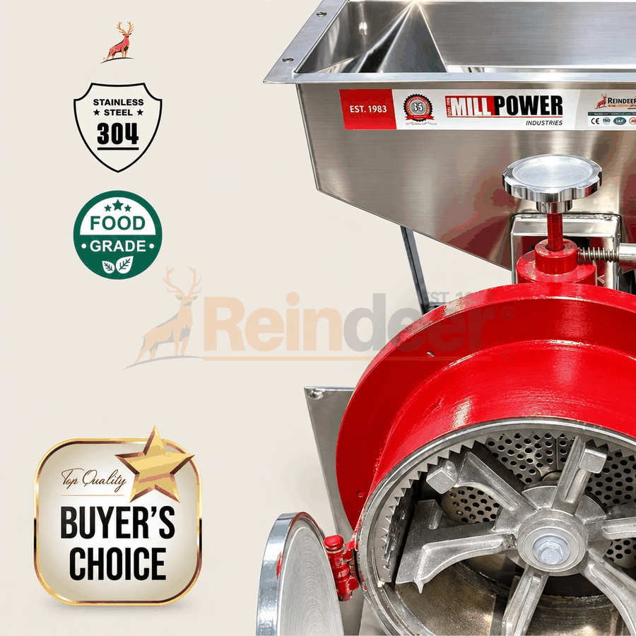 100 kg per hour atta chakki price - ss hopper close-up - reindeer machinery