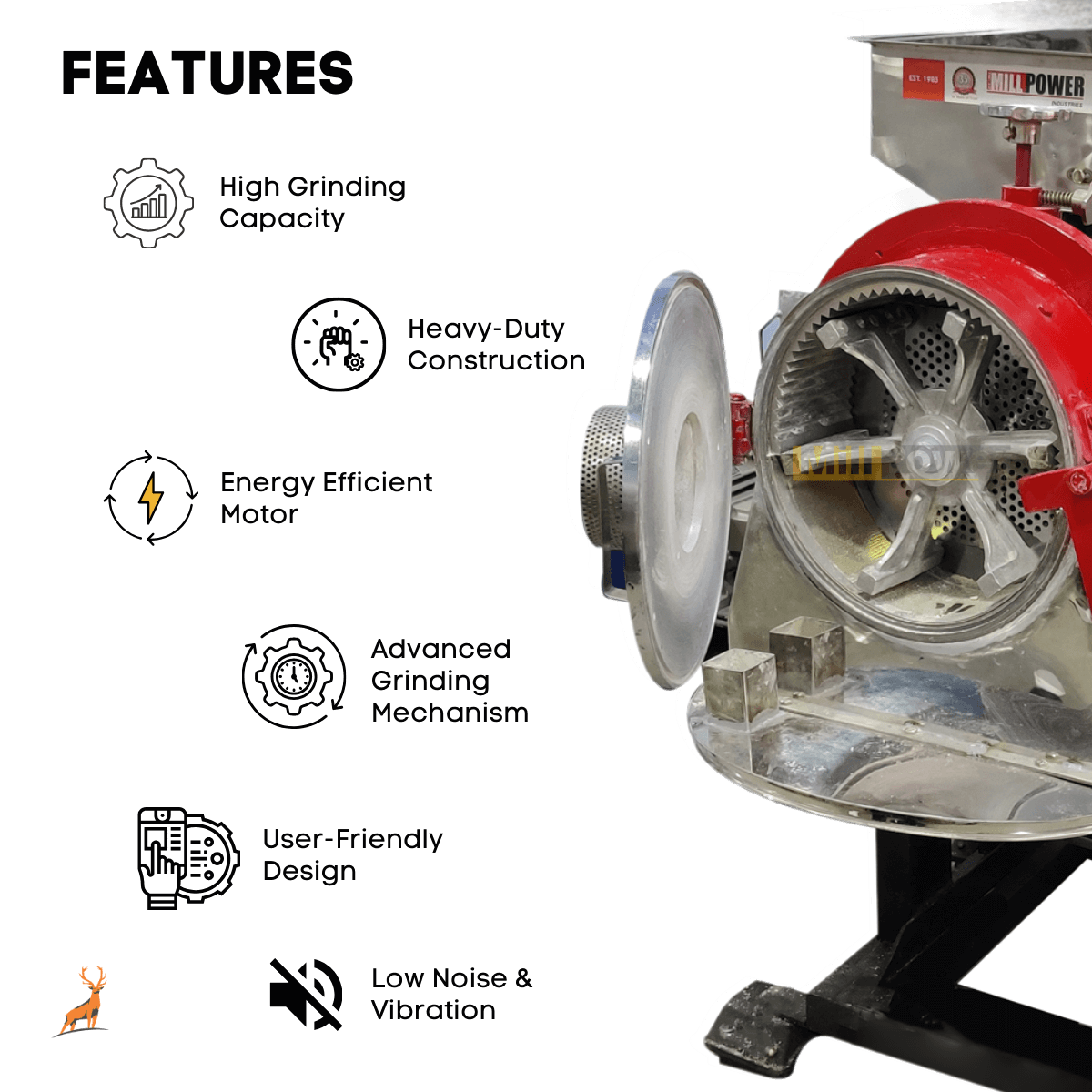 100 kg per hour atta chakki - features- reindeer machinery