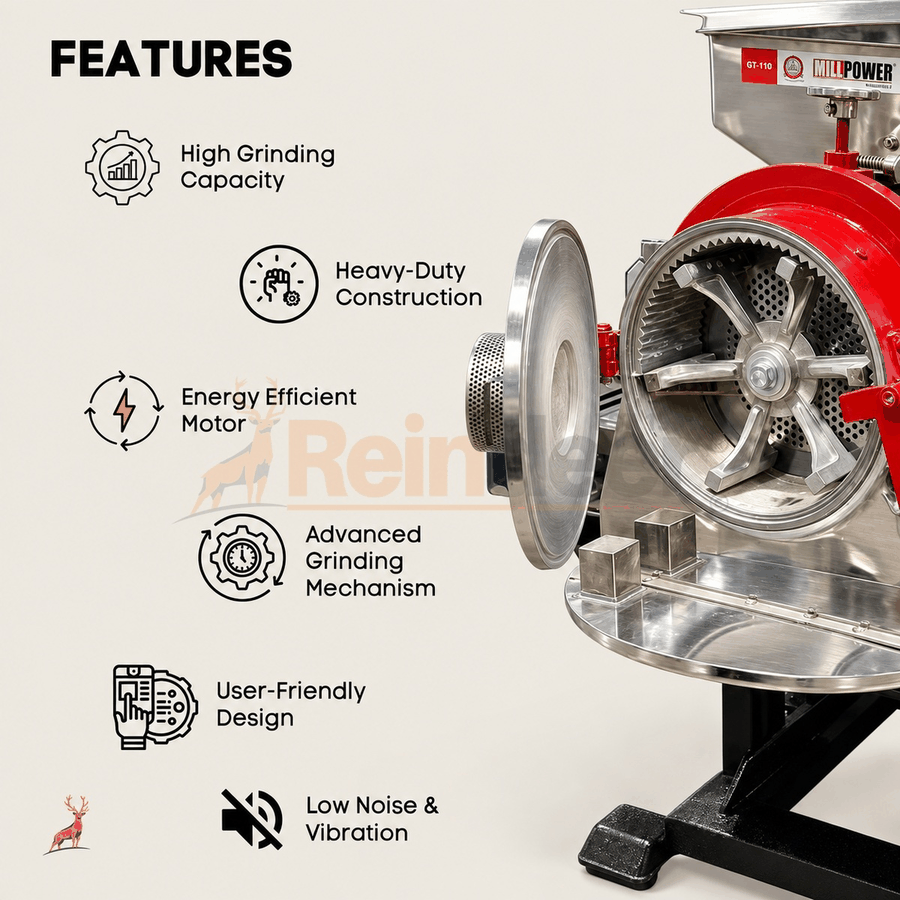 100 kg per hour atta chakki - features- reindeer machinery