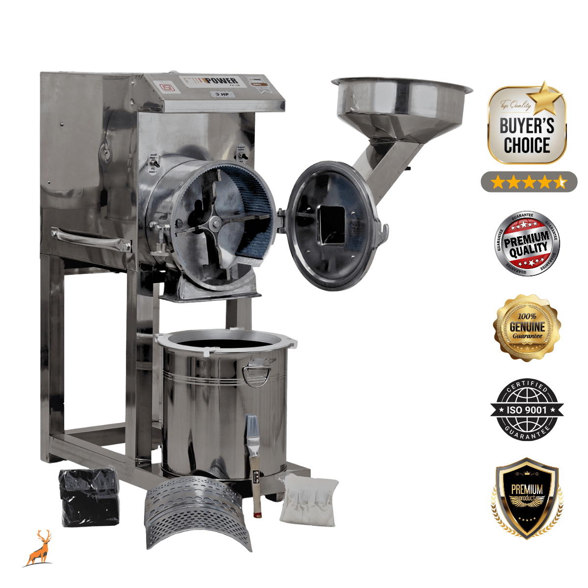 2 hp atta chakki – front view – Reindeer Machinery