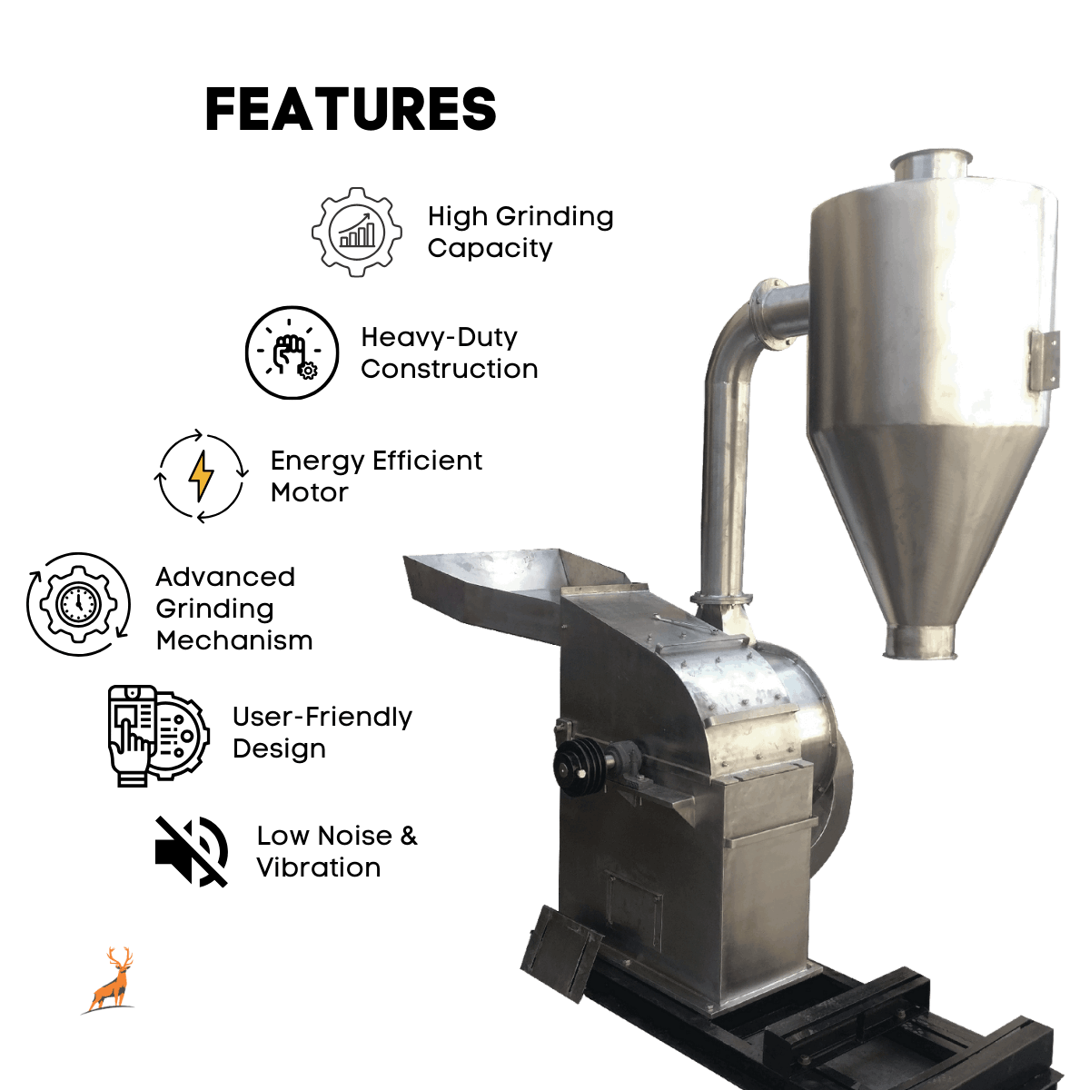 25 hp masala grinder - features- reindeer machinery