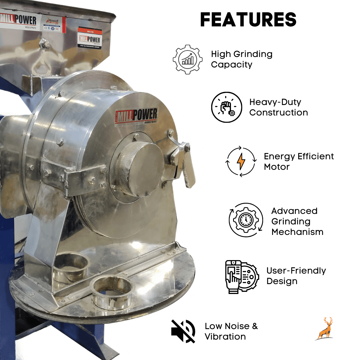 7.5 hp flour mill - features - reindeer machinery