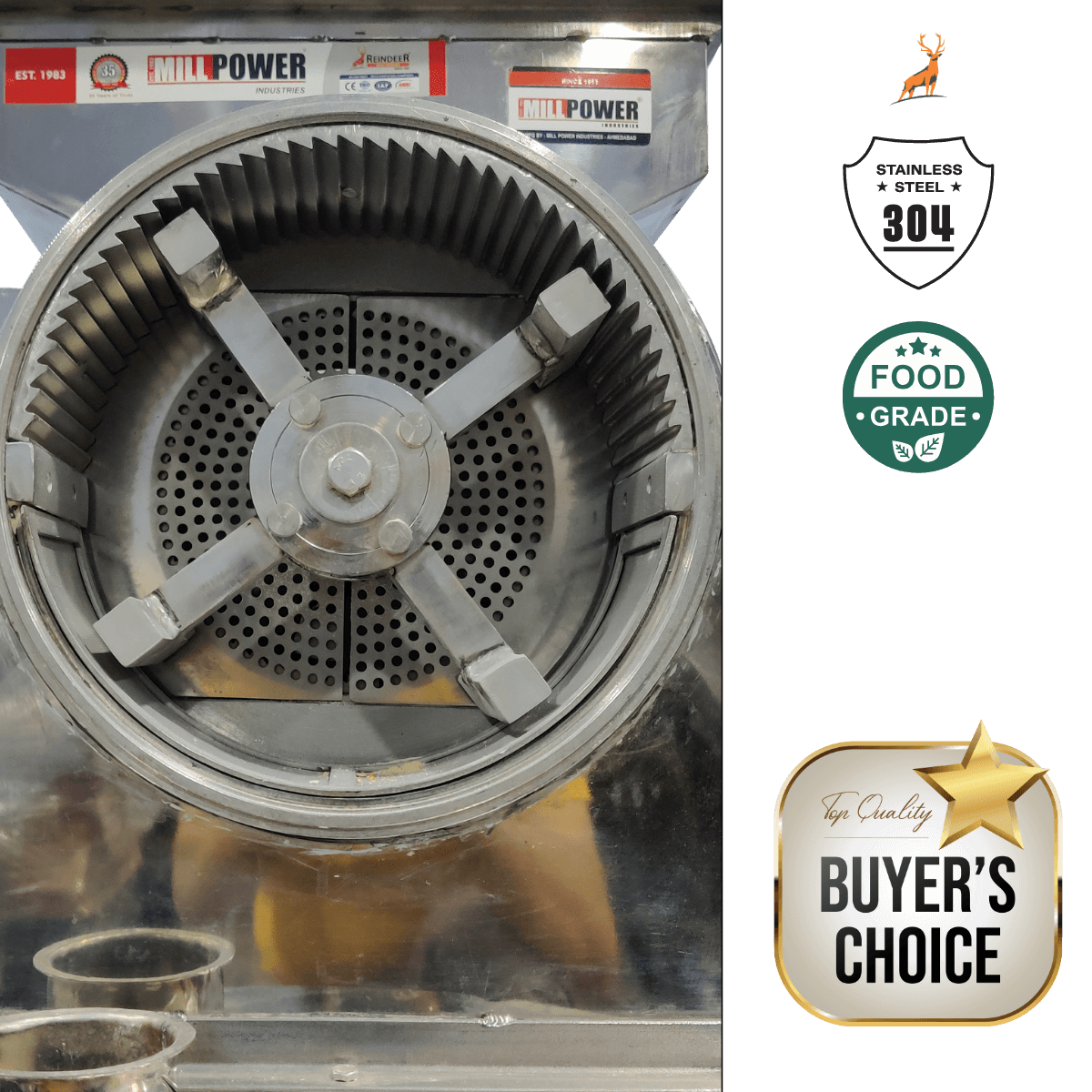 7.5 hp atta chakki - chamber close-up view - reindeer machinery