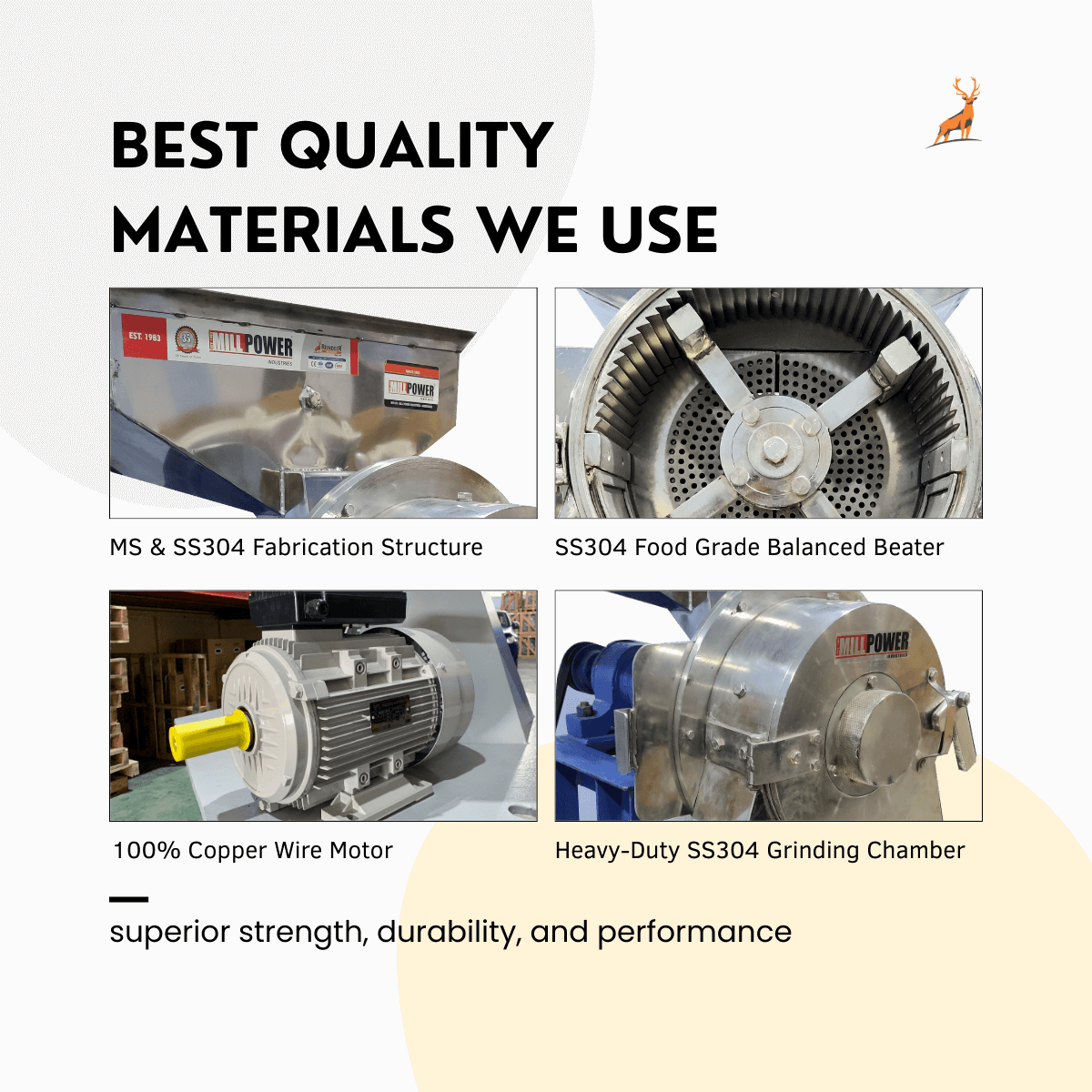 7.5 hp atta chakki - chamber and motor close-up - reindeer machinery