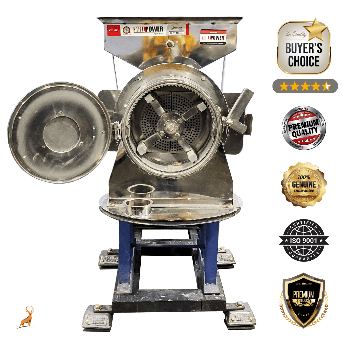 7.5 hp atta chakki - front view - reindeer machinery