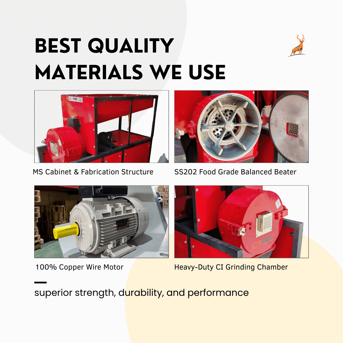 commercial atta chakki - chamber feeder and motor close-up view - reindeer machinery