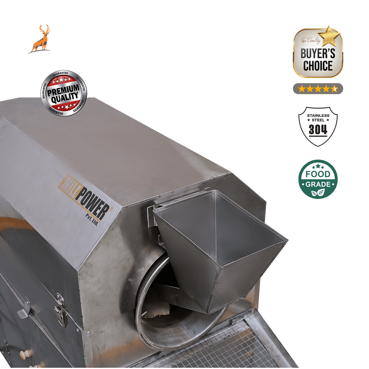 drum roaster machine - machine upper view - reindeer machinery