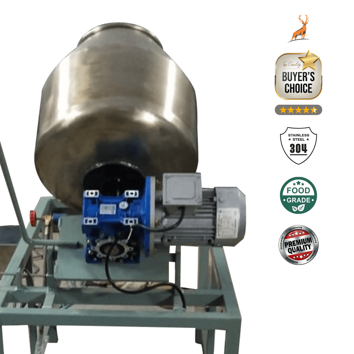 electric roaster machine - motor and gearbox close-up view - reindeer machinery