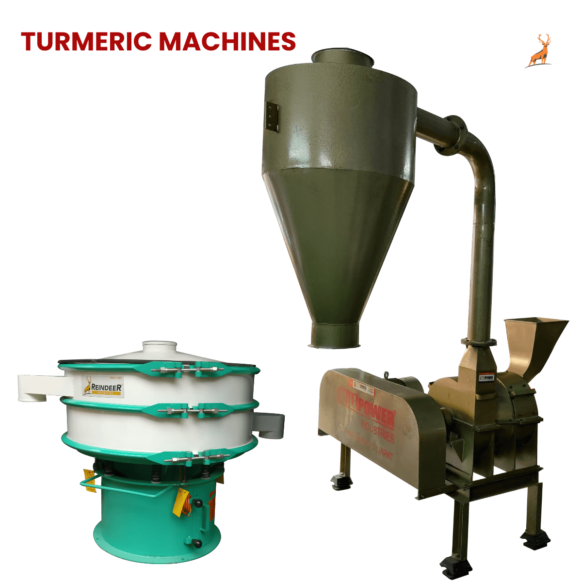 haldi pisne ki machine - machine with vibro sifter - reindeer machinery