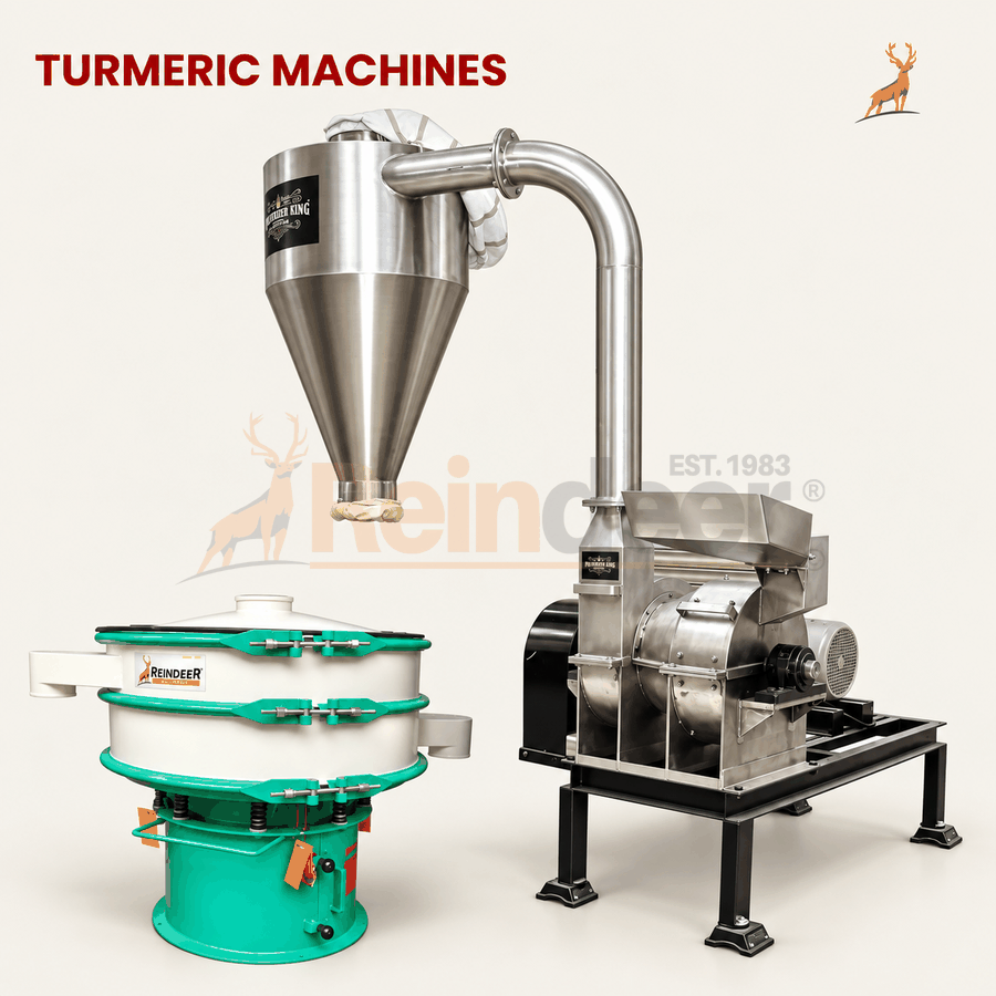 haldi pisne ki machine - ss304 machine with vaibro shifter - reindeer machinery