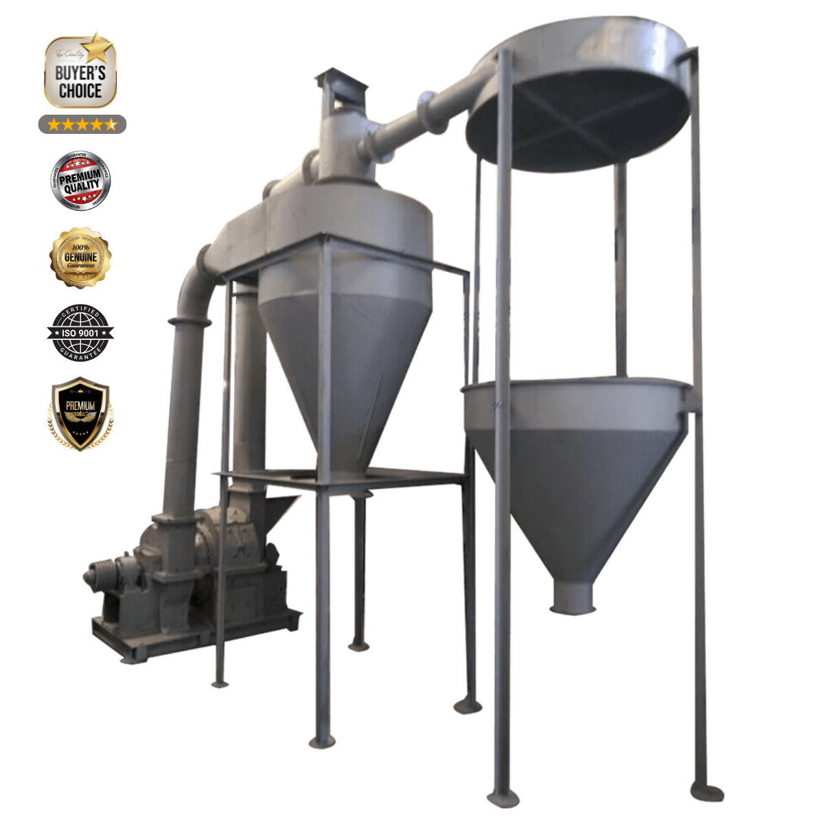 turmeric grinding machine - dust collector and cyclone close-up view - reindeer machinery