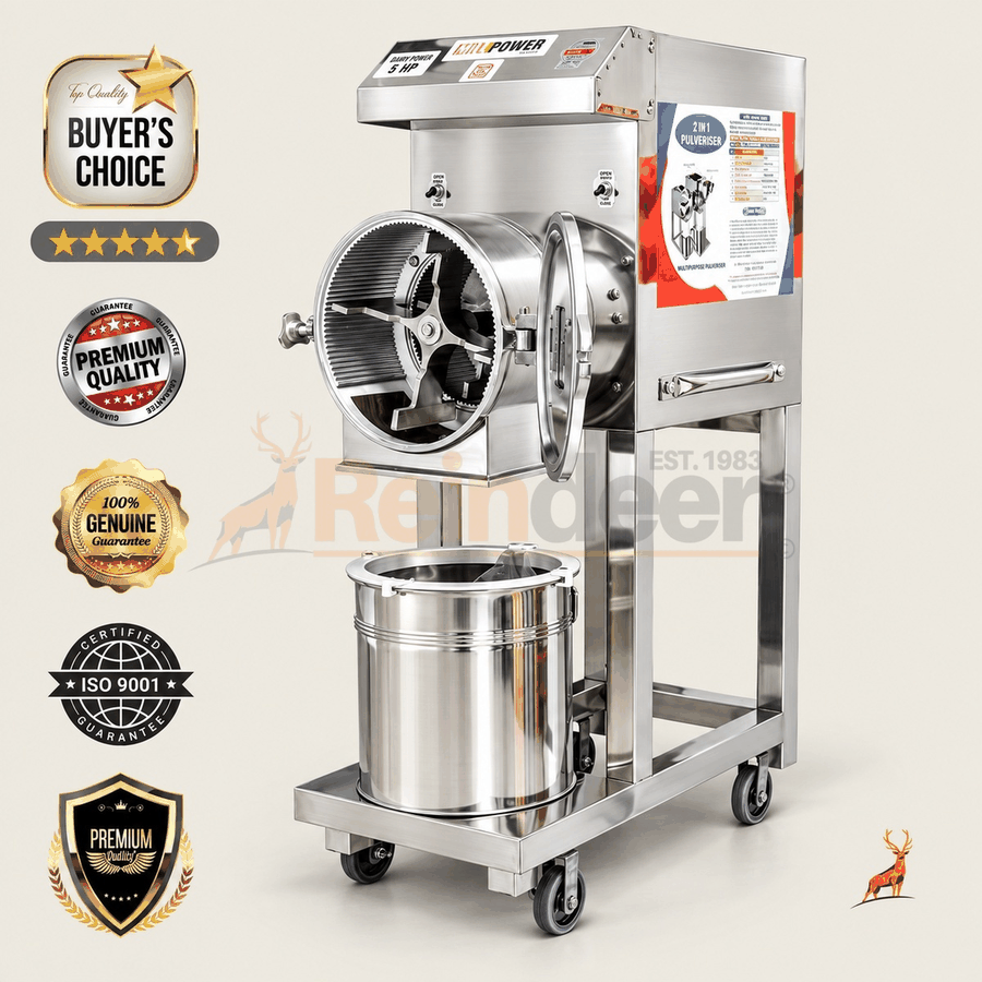 3 hp atta chakki – front view double chamber – Reindeer Machinery